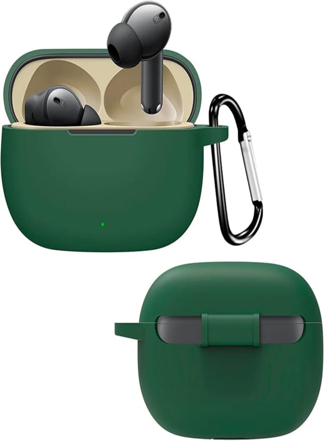 Brain Freezer Earphone Case Cover Compatible with Realme Buds T300, Soft Silicone Skin Case Cover Shock-Absorbing Protective Case with Keychain [Front LED Visible](Dark Green) Device Not Inculded